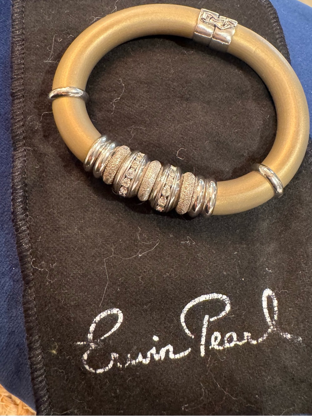 Erin Pearl Gold-Tone Bangle Bracelet with Silver Accent Rings